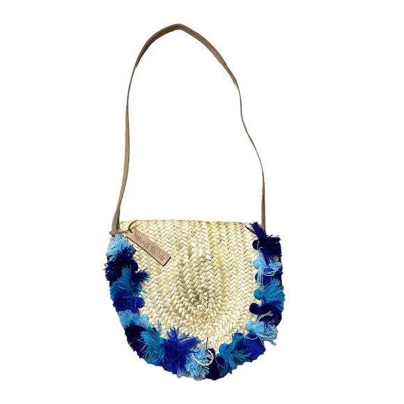 French Baskets Straw Purse Pom Pom Blue Latch Crossbody Beach Handmade New Tag - Picture 11 of 11